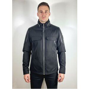 Moose Knuckles Saint Michel Black Jacket with Lambskin Shoulders, Men's Size S